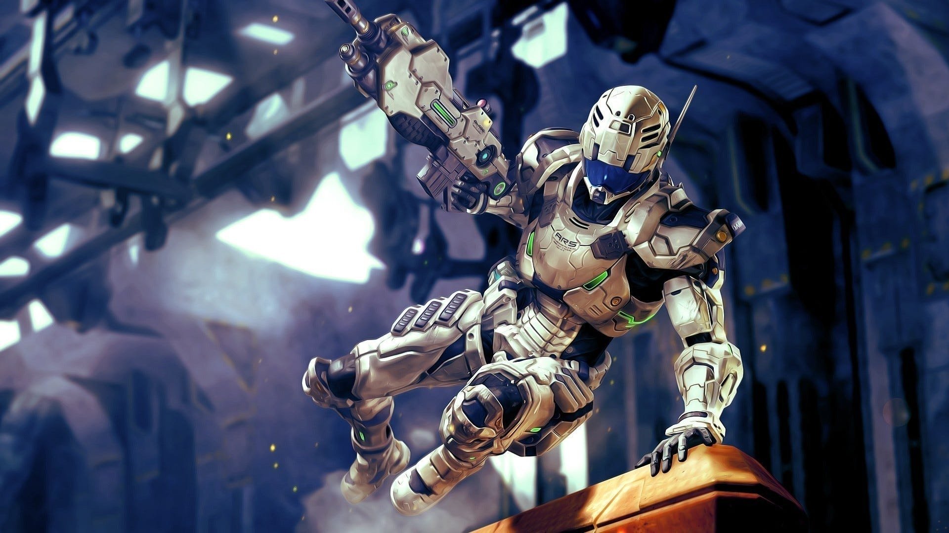 The protagonist of Vanquish hops over cover.