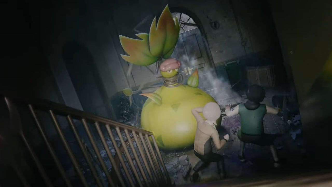 Mega Victreebel towers over two people