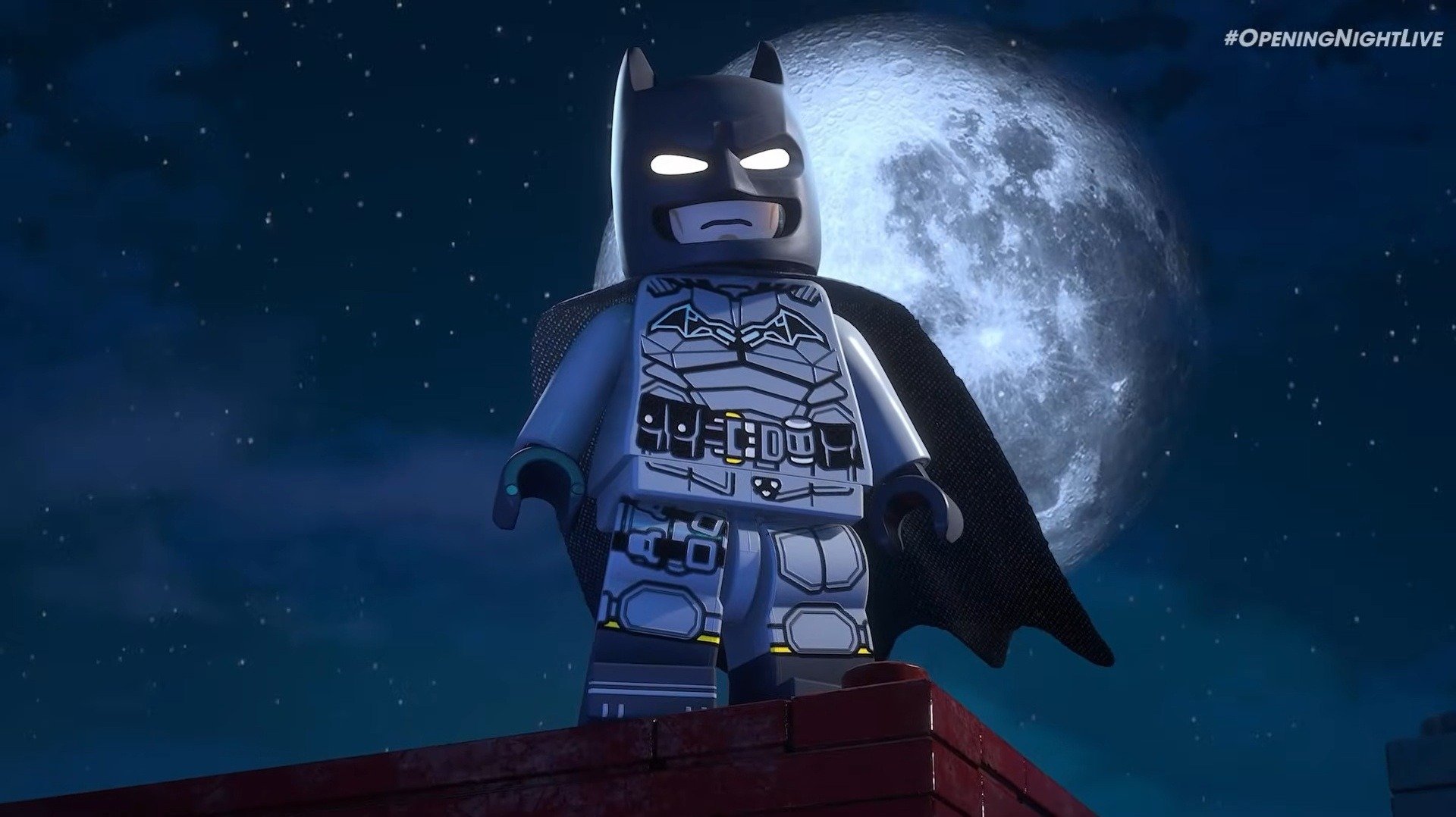 Lego Batman standing on a roof.