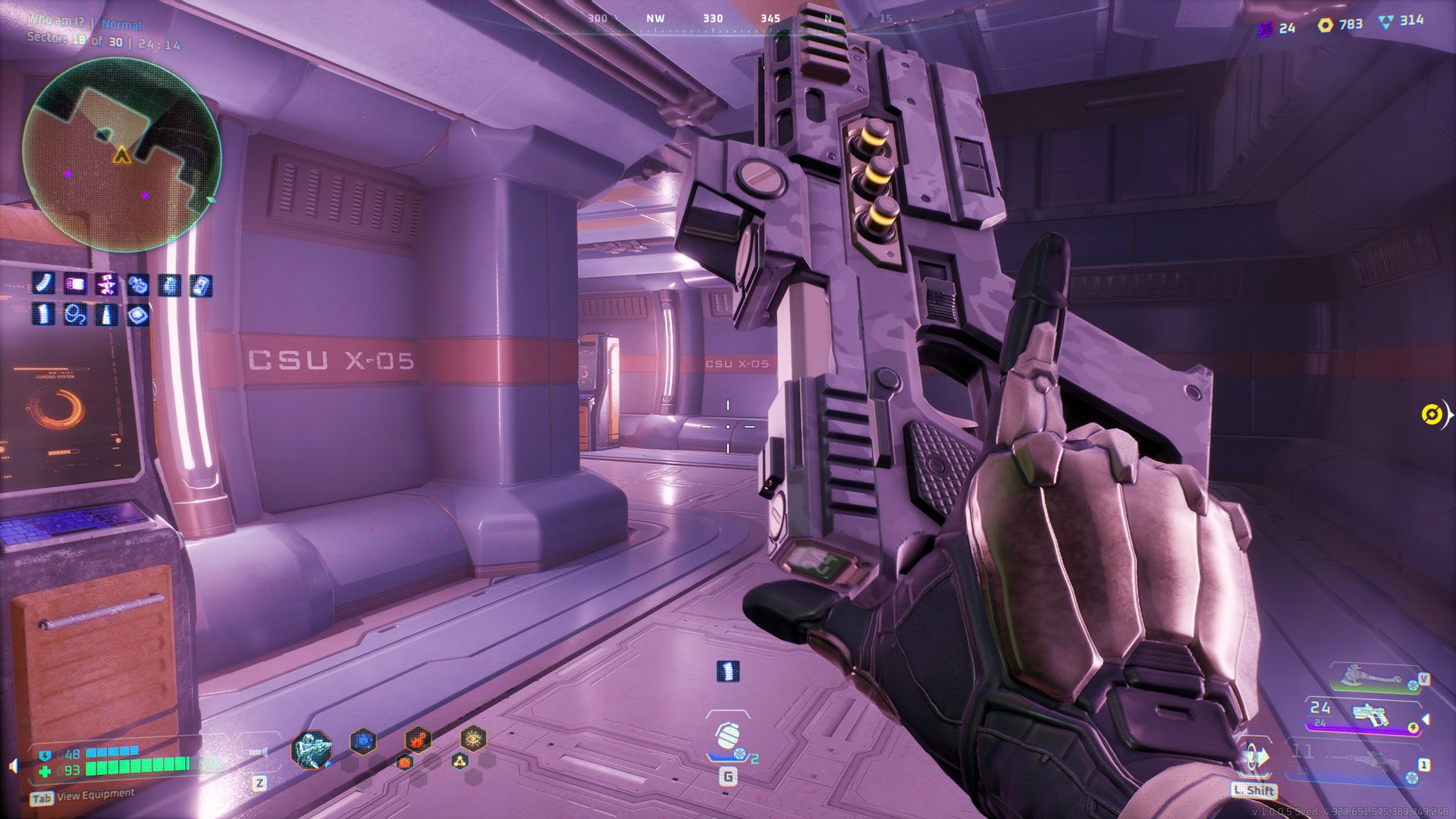 The protagonist looks at their gun.