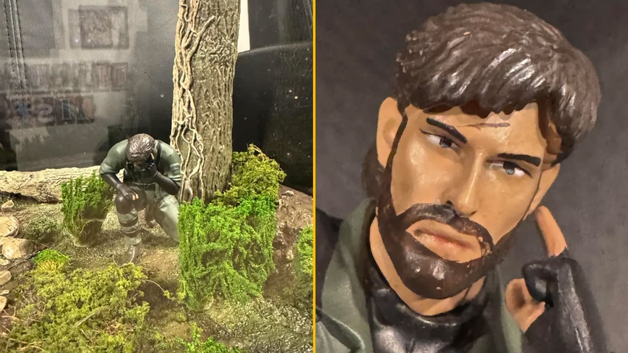 A side-by-side image shows a poorly detailed model of Naked Snake.
