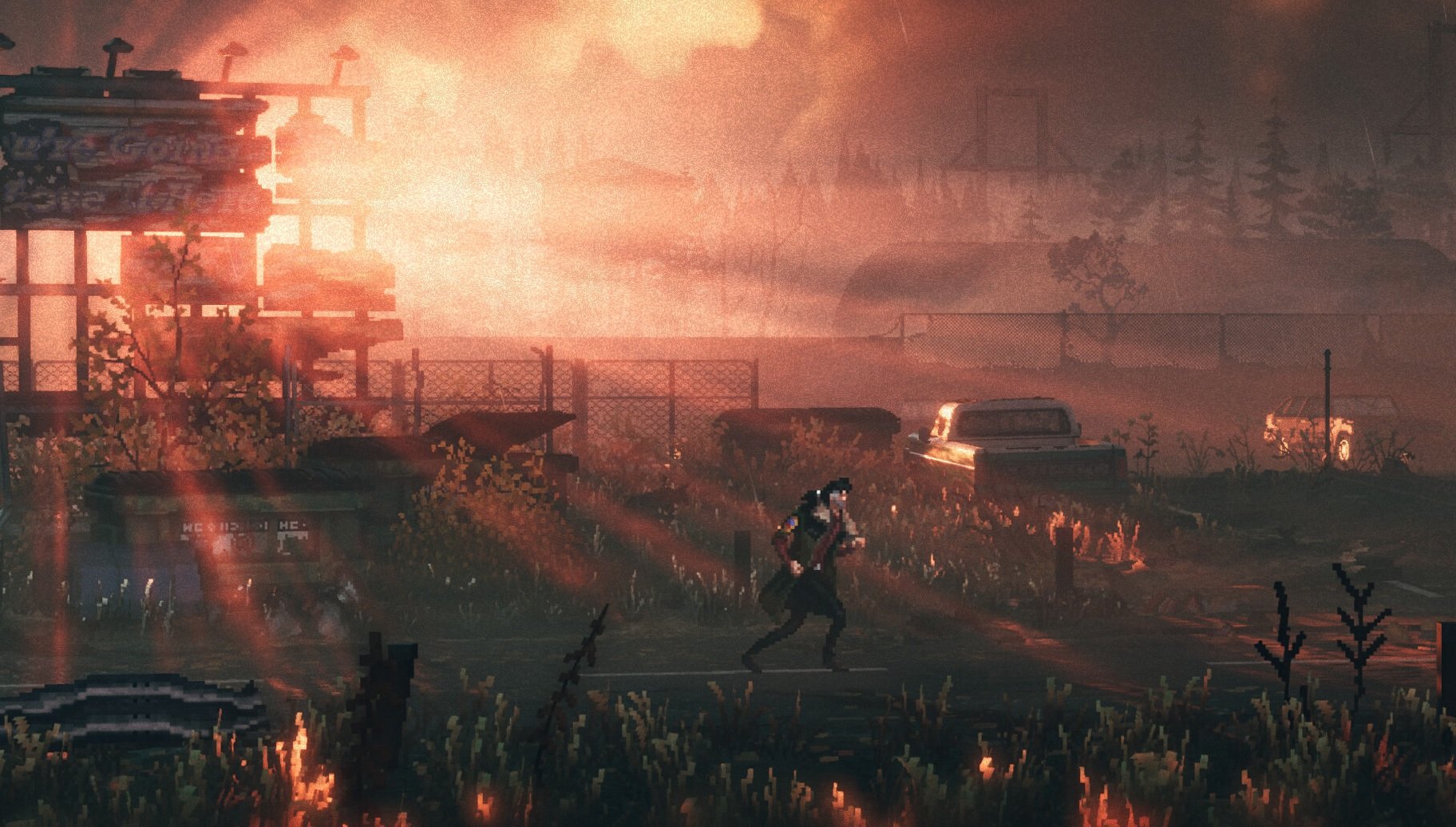 Pixel art shows a desolate industrial wasteland.