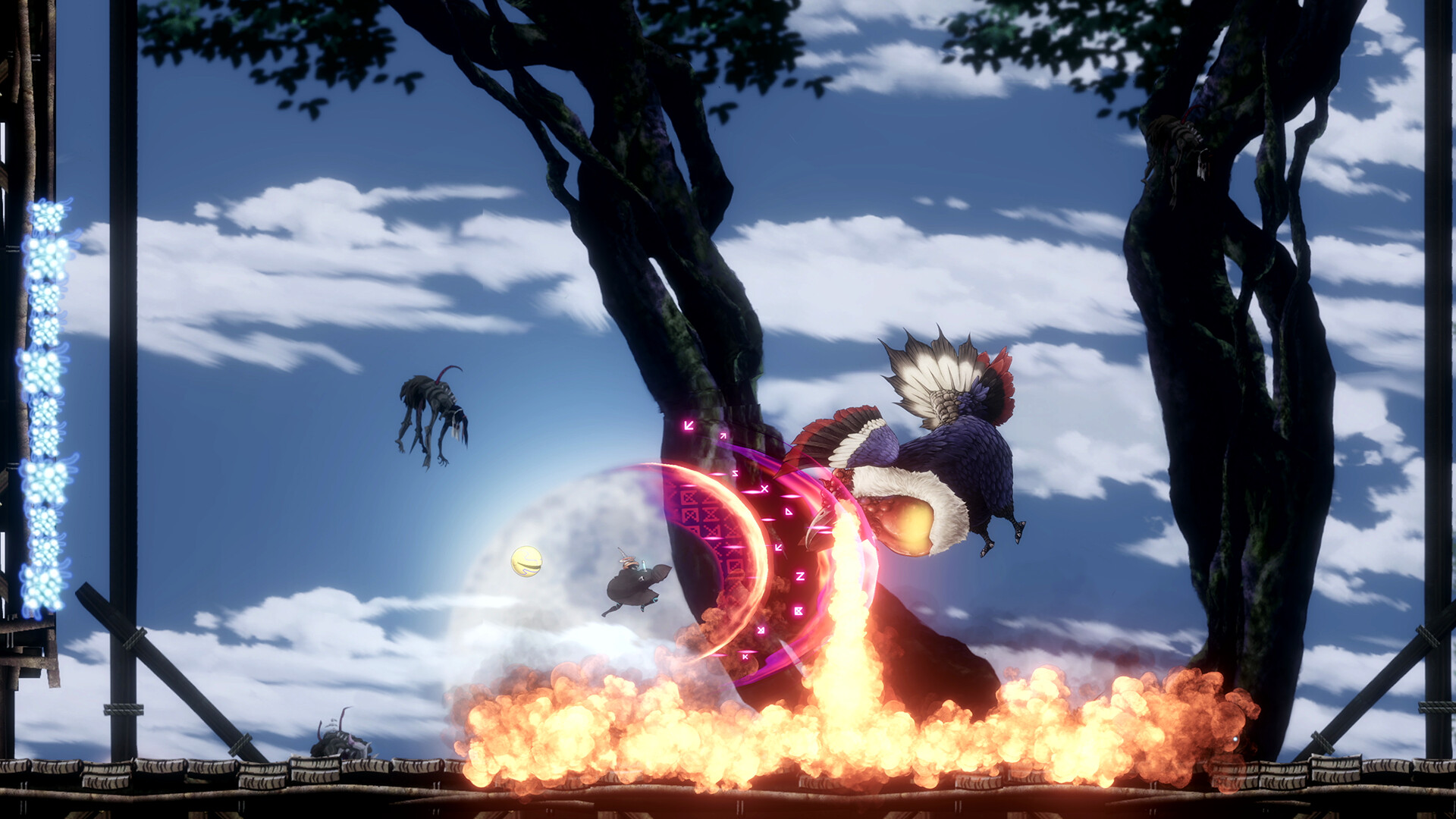 The protagonist of Shadow Labyrinth strikes at an enemy.