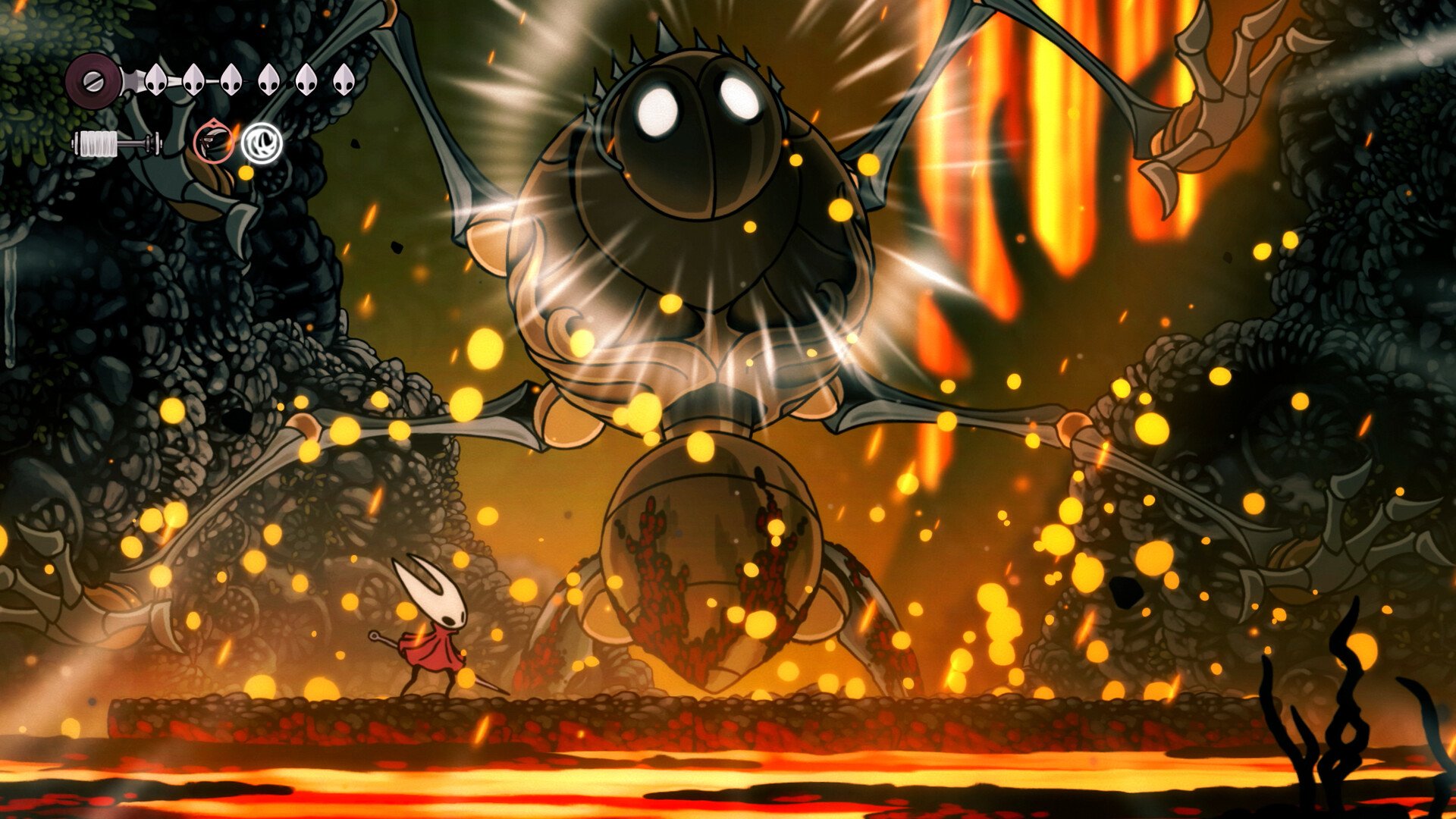 Hornet battles a boss in the new game.