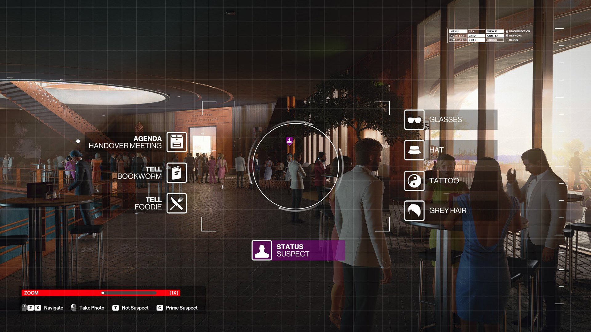 Agent 47 studies a potential target.